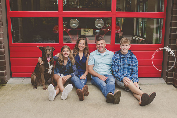 Vintage fire truck family photo